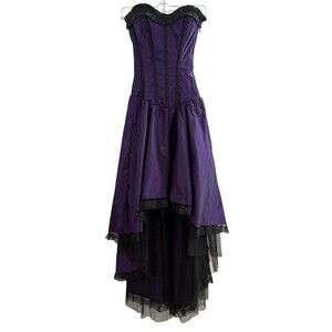 Burleska Gothic Purple Black Corset Dress Plus 22 High Low Lace Trim Steampunk
